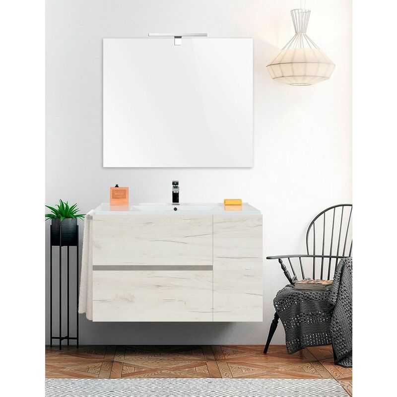 Badezimmer Set Itaca, 2 Schubladen und eine Tür, 9 verschiedene Farben, 15 Maße, inkl. Möbel, Waschbecken und Spiegel, Nordisches Weiß 75x45Cm  - Onlineshop ManoMano