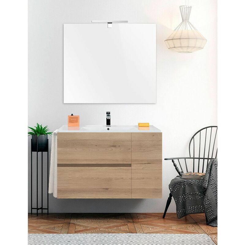 Badezimmer Set Itaca, 2 Schubladen und eine Tür, 9 verschiedene Farben, 15 Maße, inkl. Möbel, Waschbecken und Spiegel, Sand 60x35Cm  - Onlineshop ManoMano