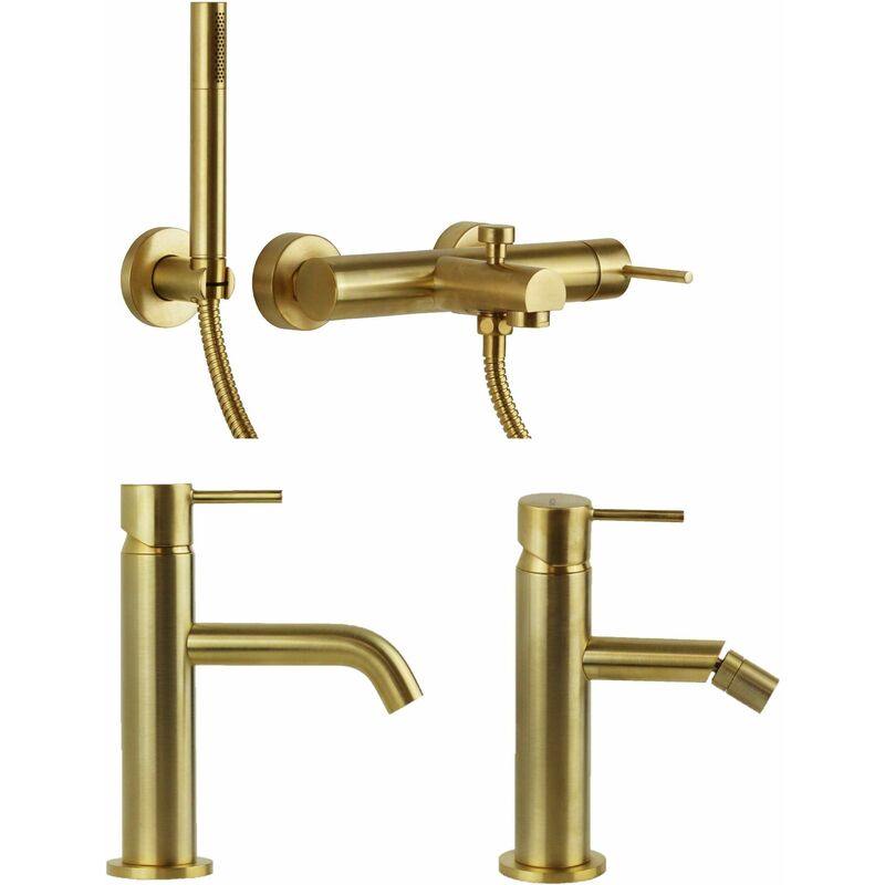 Badezimmer-Set komplett mit Wannenmischer in gebürstetem Gold Gattoni Easy KITEASY7SG | Gebürstetes Gold