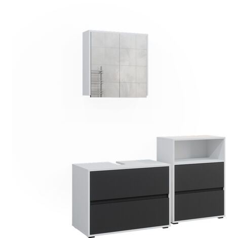 Badezimmer-Set Maltin, Weiß/Anthrazit, 3 Teile, Vicco
