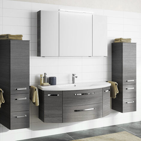 Badezimmer-Set mit 120cm Keramik Waschtisch, Spiegelschrank & 2 Midischränken FES-4010-66 in Graphit Struktur
