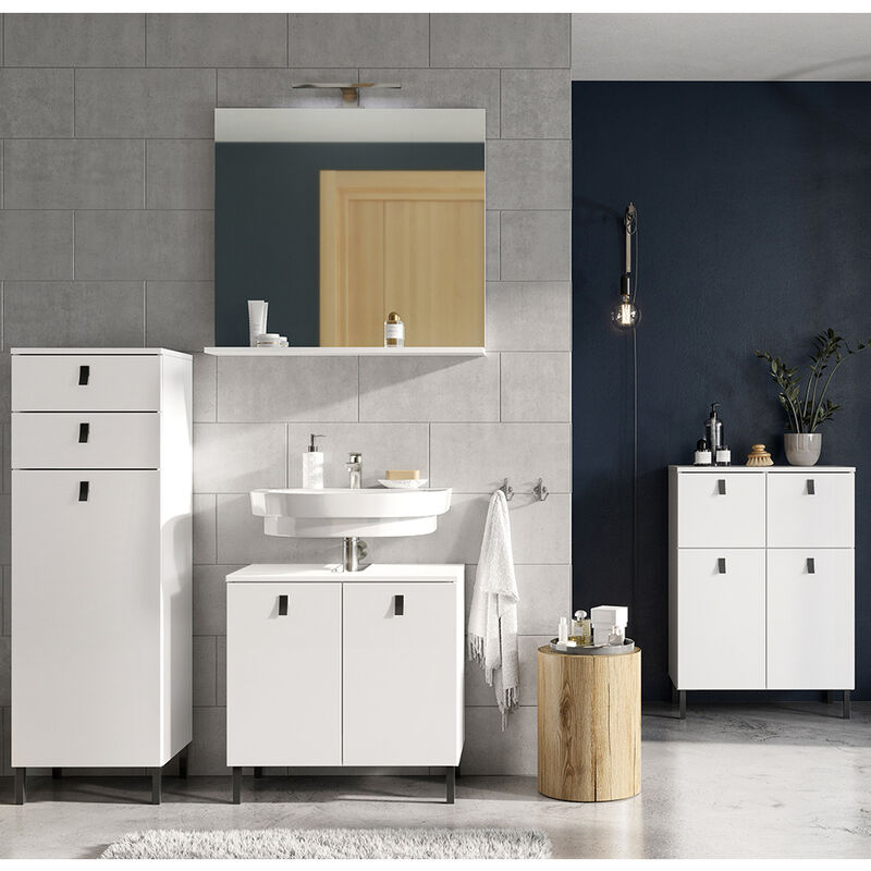 Lomadox Badezimmer Set mit Spiegel und led Beleuchtung TUDELA 01 in weiß, b h t ca. 189 200 35 cm weiß  - Onlineshop ManoMano