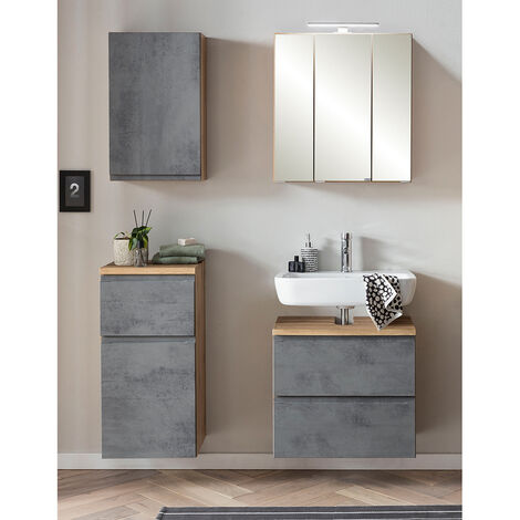 Badezimmer Set, stehend/hängend, in Wotan Eiche Nb. mit Beton Optik, VASTO-03-CONCRETE, B/H/T ca. 115/200/35 cm