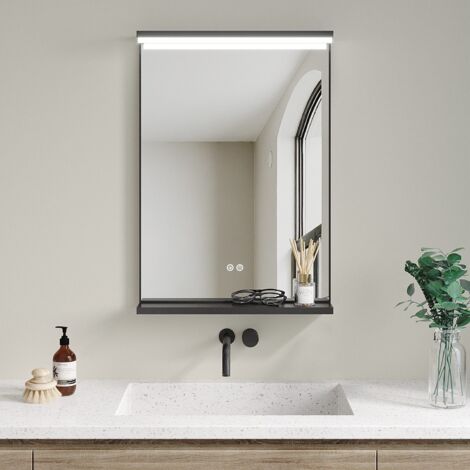 Badezimmer Spiegel mit Ablage 50x70 cm LED Badspiegel mit Beleuchtung, Kaltweiß, Antibeschlag Wandspiegel