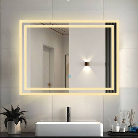 Badezimmer Spiegel mit Beleuchtung LED Badspiegel mit 3 Lichtfarbe Dimmbar Beschlagfrei Speicherfunktion 70x50cm