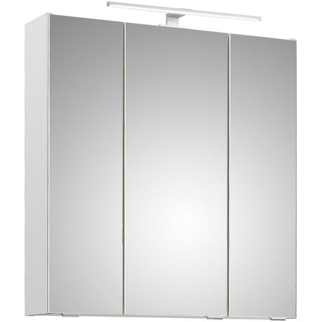 Badezimmer Spiegelschrank, 65cm breit, mit Aufsatzleuchte in Weiß Glanz QUEIMADOS-66, B/H/T ca. 65/70/16 cm