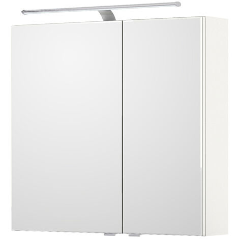 Badezimmer Spiegelschrank, 75cm breit, mit LED Beleuchtung weiß Glanz SOLINGEN-66, B/H/T ca. 75/70,3/17 cm