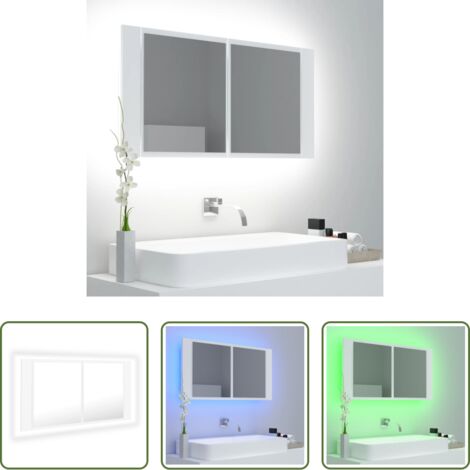 Badezimmer-Spiegelschrank -  LED-Bad-Spiegelschrank Weiß 90x12x45 cm Acryl