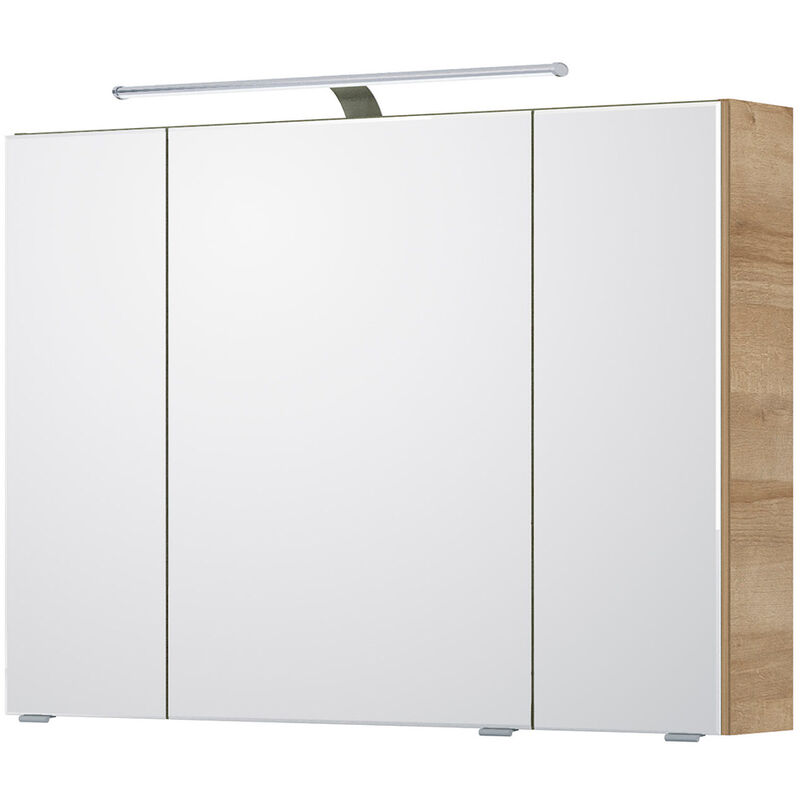 Badezimmer Spiegelschrank mit led Aufbauleuchte, 98cm breit, in Riviera Eiche quer Nb. SOLINGEN 66, b h t ca. 98 70,3 17 cm braun  - Onlineshop ManoMano