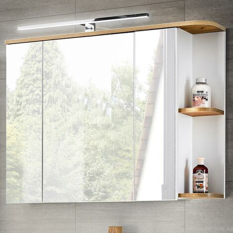 Badezimmer Spiegelschrank mit LED, CAMPOS-56 weiß mit Wotaneiche, B/H/T: ca. 94/71/20 cm - weiß