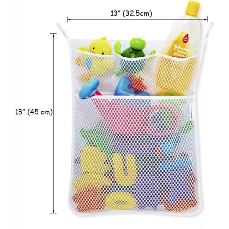 Badezimmer-Spielzeugaufbewahrungsnetz, Badespielzeugtasche mit 2 stabilen selbstklebenden Haken
