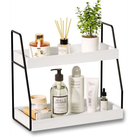 Badezimmer Tischregal 2 Etagen Holz Weiß, Multifunktionaler Organizer für Make up Gewürze Küche Schlafzimmer Wohnzimmer, Dekorative Aufbewahrung