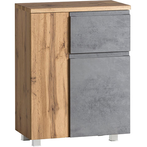 Badezimmer Unterschrank 65cm in Wotan Eiche Nb. mit Beton Optik VASTO-03-CONCRETE, B/H/T ca. 65/79/35 cm