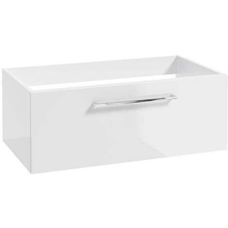 Badezimmer Unterschrank, 80cm breit, MESSINA-107 in weiß Hochglanz mit Metallgriff in chrom, B/H/T: ca. 80/30/45 cm - weiß