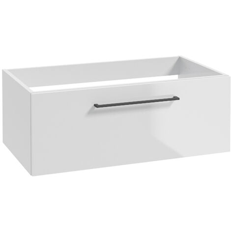 Badezimmer Unterschrank, 80cm breit, MESSINA-107 in weiß Hochglanz mit Metallgriff in schwarz, B/H/T: ca. 80/30/45 cm - weiß