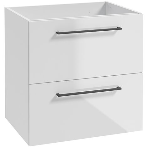 Badezimmer Unterschrank mit 2 Schubladen, 60 cm breit, in weiß Hochglanz mit Metallgriff in schwarz MESSINA-107, B/H/T: ca. 60/60/45 cm