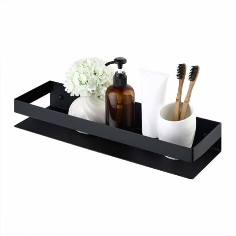 Badezimmer-Wandregal, Duschregal aus Edelstahl, 40 cm, Wandregal aus schwarzem Stahl,