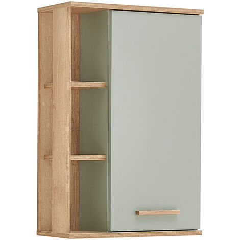 Badezimmer Wandschrank NANNING-66 in Riviera Eiche Nb. mit Salbei Nb., B/H/T: ca. 50,5/74,5/20,5 cm
