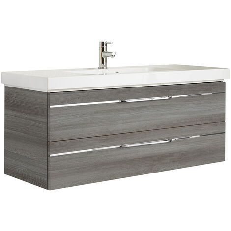 Badezimmer Waschtisch inkl. Waschbecken in Graphit Struktur quer Nb. BUDVA-66, B/H/T ca. 123,4/48/49 cm