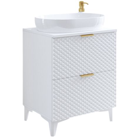 Badezimmer-Waschtischunterschrank 60cm mit 2 Schubladen, Kollektion CHIC, Farbe Weiß und Gold