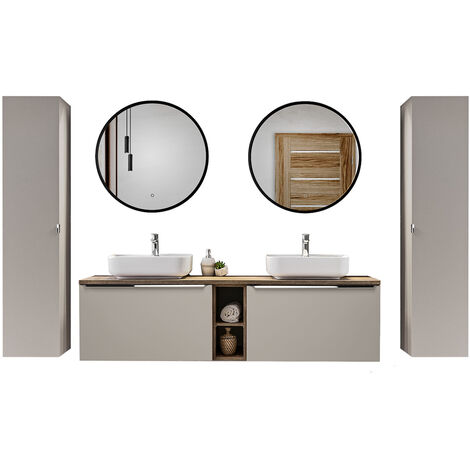 Badezimmermöbel Komplett Set PUEBLA-56-TAUPE in taupe mit Vintage Oak Eiche, B/H/T 270/200/46 cm