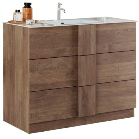 Badezimmermöbel mit einem Waschbecken und 3 Schubladen, Länge 82cm, Kollektion FRASSI. Farbe helles Eichenholz