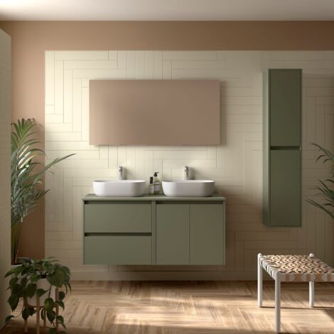 Badezimmermöbel NOJA 1200 2 Türen und 2 Schubladen GREEN SATIN + Waschtisch-Platte