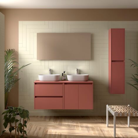 Badezimmermöbel NOJA 1200 2 Türen und 2 Schubladen RED SATIN + Waschtisch-Platte