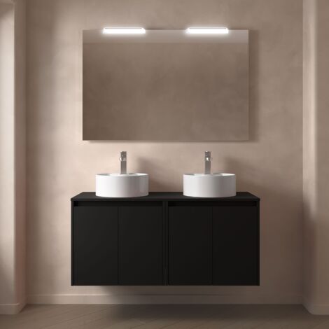 Badezimmermöbel NOJA 1200 4 Türen BLACK SATIN + Waschtisch-Platte