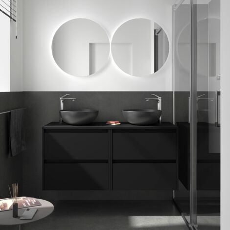 Badezimmermöbel NOJA 1400 4 Schubladen BLACK SATIN + Waschtisch-Platte