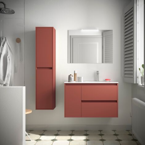 Badezimmermöbel NOJA 850 2 Schubladen und 1 linke Tür RED SATIN + Waschtisch + Spiegel