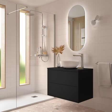 Badezimmermöbel OPTIMUS 800 BLACK SATIN + Waschtisch-Platte