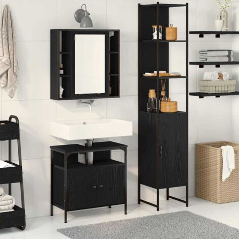 Badezimmermöbel-Set 3 pcs Schwarz Eichen-Optik Holzwerkstoff vidaXL