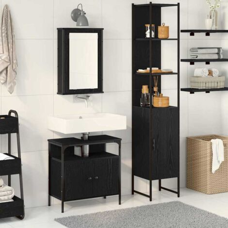 Badezimmermöbel Set 3 pcs Schwarz Eichen-Optik Holzwerkstoff vidaXL