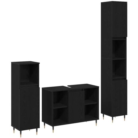 Badezimmermöbel-Set 3 pcs Schwarz Eichen-Optik Holzwerkstoff vidaXL