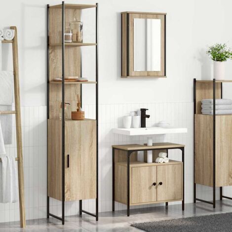 Badezimmermöbel Set 3 pcs Sonoma-Eiche Spanplatte und Metall vidaXL
