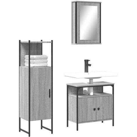 Badezimmermöbel Set 3 Teile Sonoma Grau