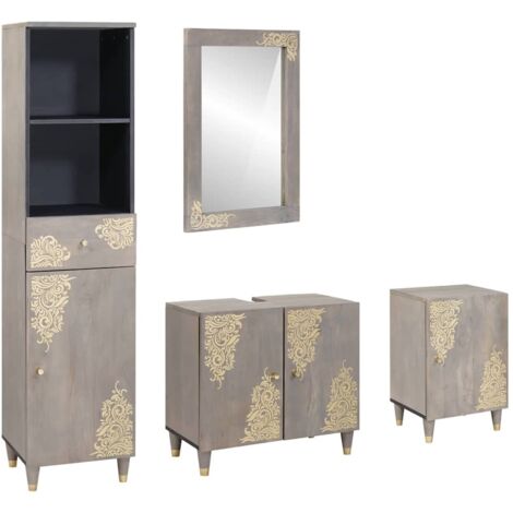 Badezimmermöbel Set 4 pcs Grau Massives, grobes Mangoholz vidaXL