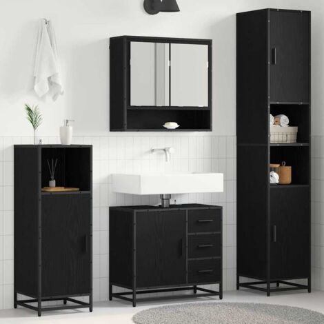 Badezimmermöbel-Set 4 pcs Schwarz Eichen-Optik Holzwerkstoff vidaXL