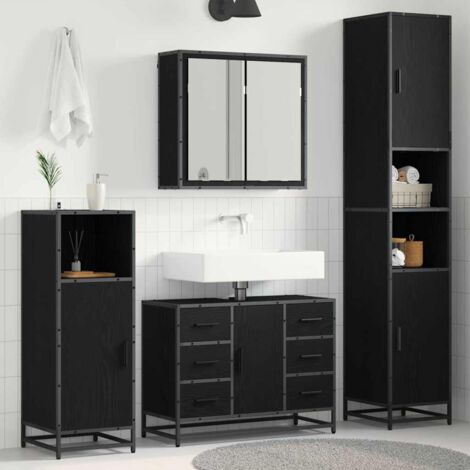 Badezimmermöbel-Set 4 pcs Schwarz Eichen-Optik Holzwerkstoff vidaXL