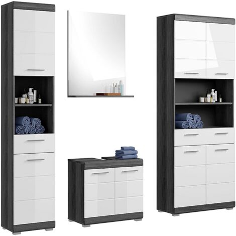 Badezimmermöbel Set 4-teilig modern in Hochglanz weiß mit grau SIROCO-158
