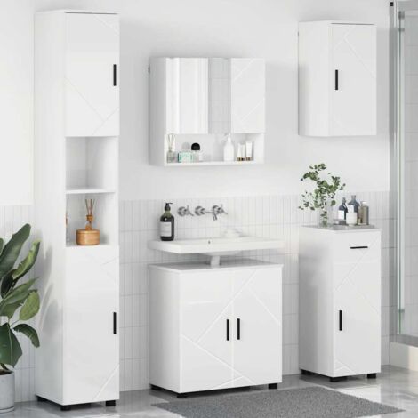 Badezimmermöbel-Set 5 pcs Hochglanz Weiß Holzwerkstoff & Metall vidaXL