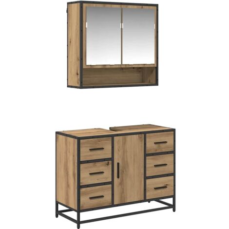 Badezimmermöbel Set mit Regal 2 pcs Artisan-Eiche Holzwerkstoff vidaXL