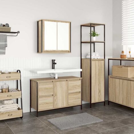 Badezimmermöbel-Set mit Regal 2 pcs Sonoma Eiche und Schwarz vidaXL