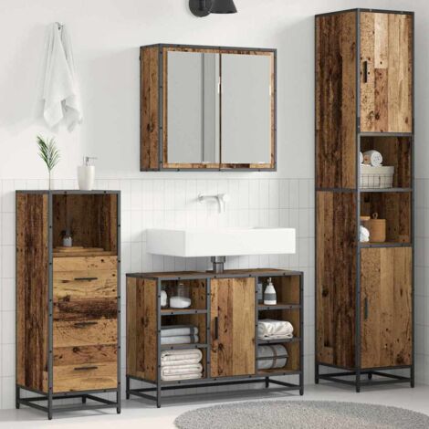 Badezimmermöbel-Set mit Regal 3 pcs Altholz Holzwerkstoff vidaXL