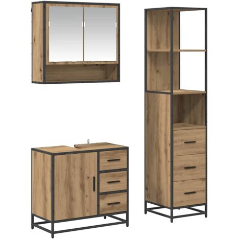 Badezimmermöbel-Set mit Regal 3 pcs Artisan-Eiche Holzwerkstoff vidaXL