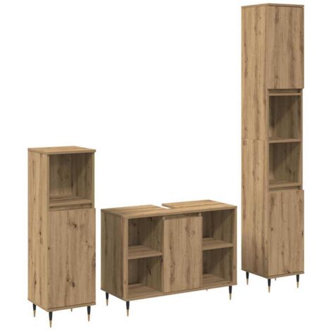 Badezimmermöbel-Set mit Regal 3 pcs Artisan-Eiche Holzwerkstoff vidaXL