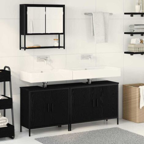 Badezimmermöbel-Set mit Regal 3 pcs Schwarz Holzwerkstoff vidaXL
