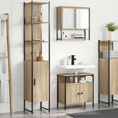 Badezimmermöbel-Set mit Regal 3 pcs Sonoma-Eiche Holzwerkstoff vidaXL