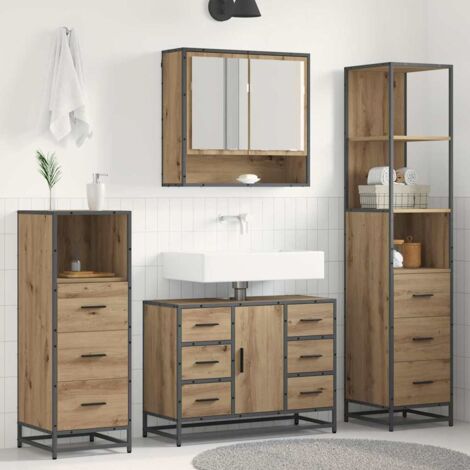 Badezimmermöbel-Set mit Regal 4 pcs Artisan-Eiche Holzwerkstoff vidaXL